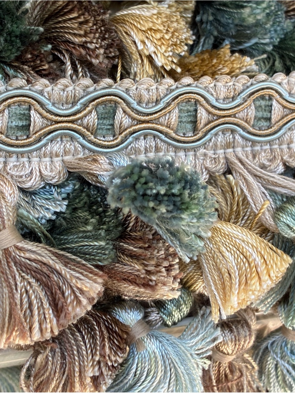 Decorative Tassel Trim by Conso, beige, blue, gold, green - Picture 8 of 10